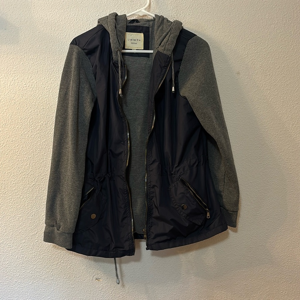 Love Me Now Gray and Blue Hooded Jacket